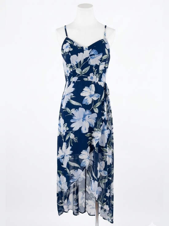 Lily Rose Dresses & Skirts - Lily Rose Blue Floral High-Low Wrap Faux Midi Dress Size M